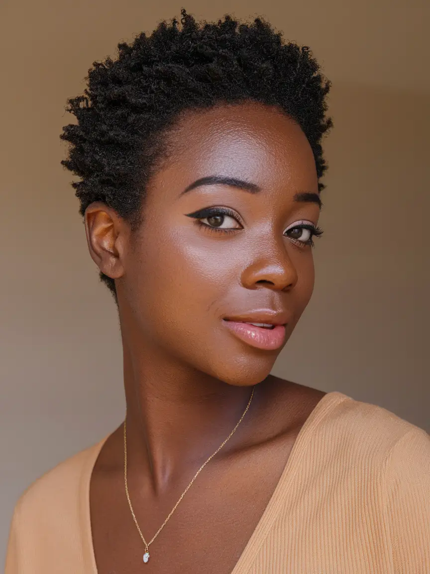 fall hairstyle black women Natural TWA with Tightly Coiled Texture