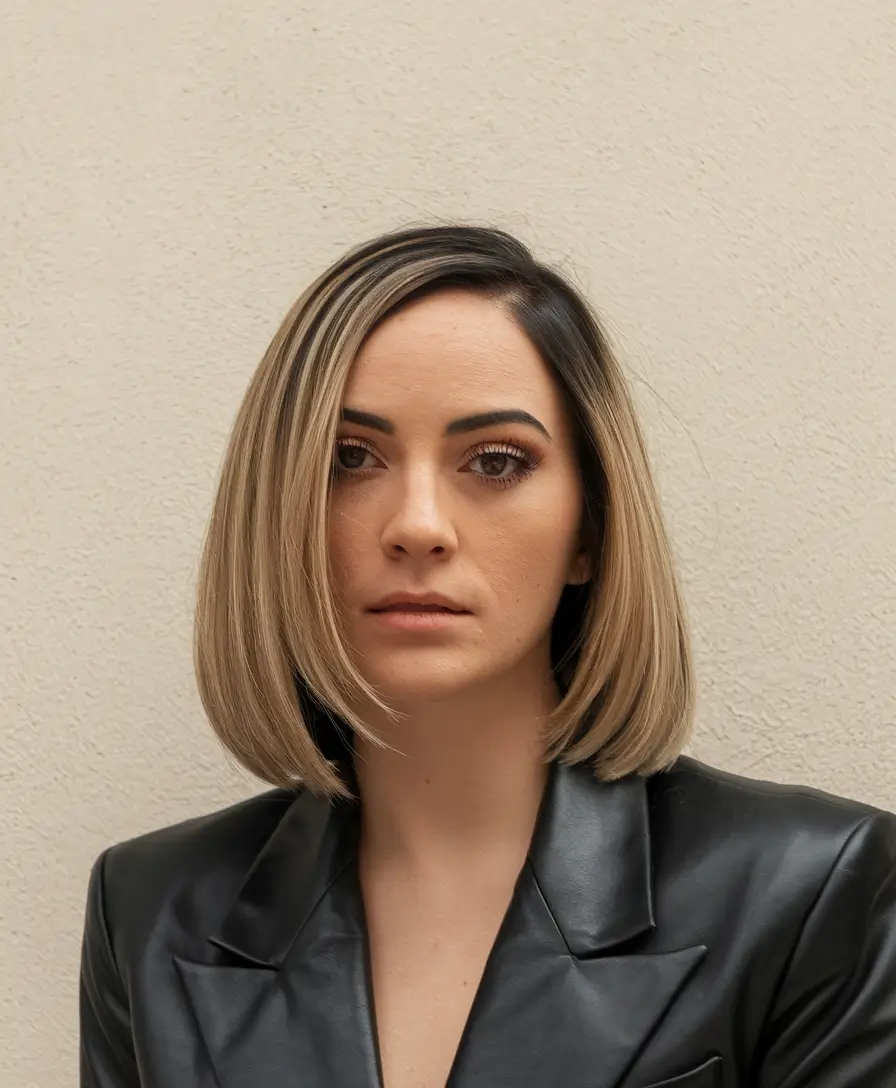fall hairstyle for medium hair 2025 Polished Blonde Bob with a Deep Side Part