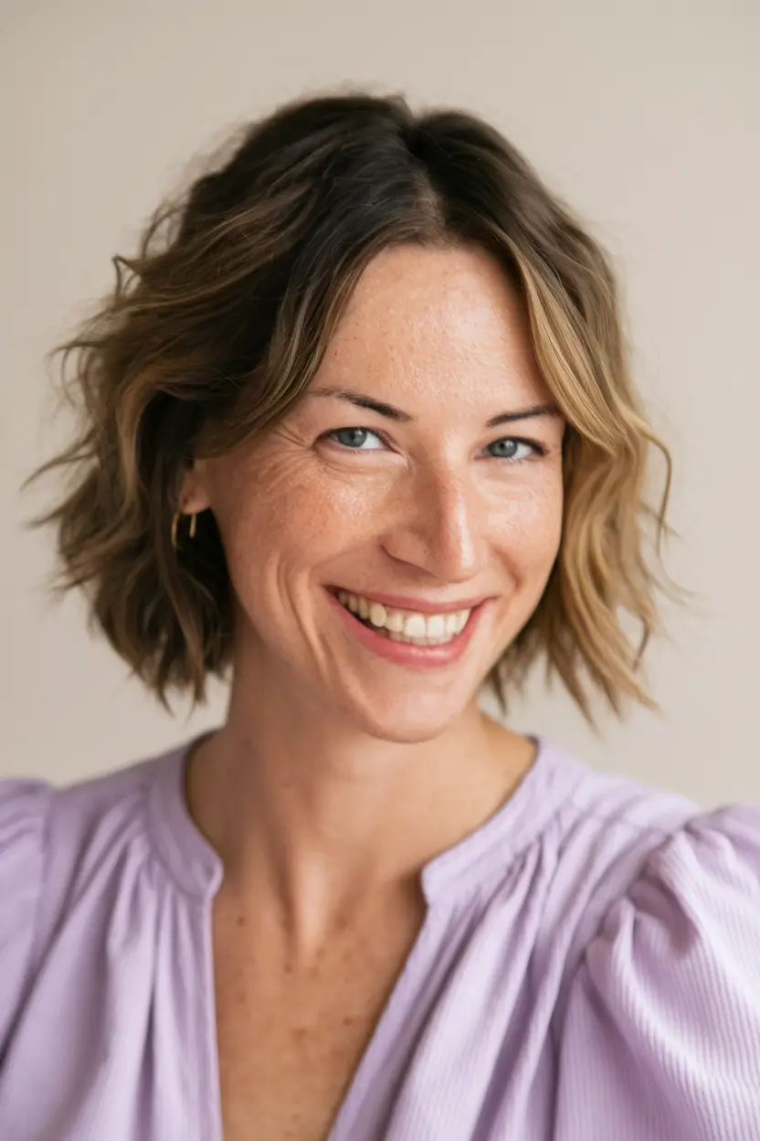 fall hairstyle for medium hair 2025 Layered Tousled Bob with Natural Volume