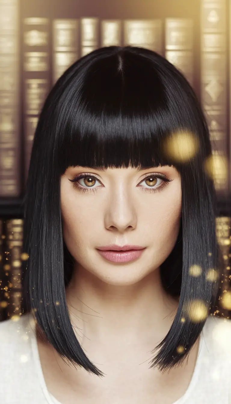 fall hairstyle for medium hair 2025 Sleek Classic Bob with Full Bangs