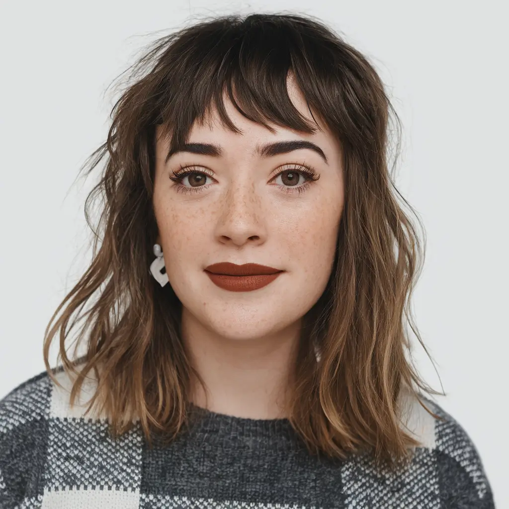 fall hairstyle for medium hair 2025 Soft Shag with Micro Bangs