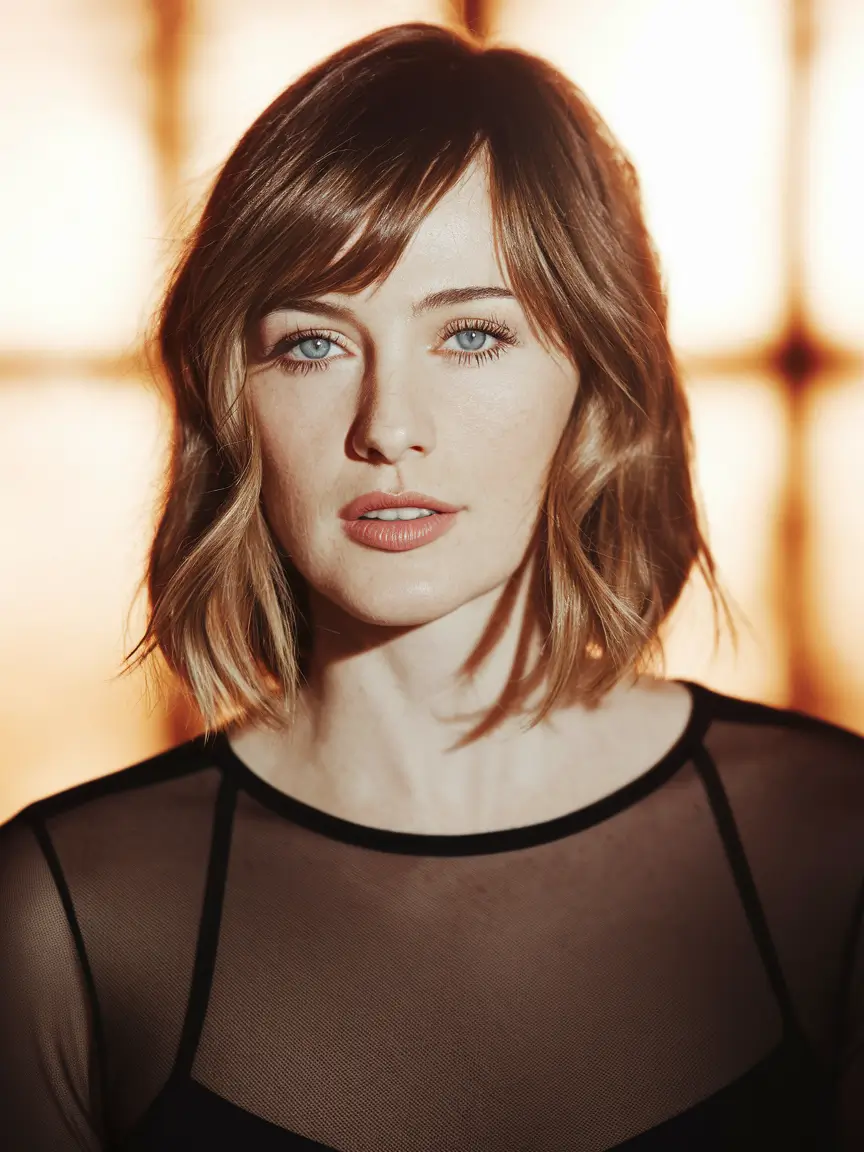 fall hairstyle for medium hair 2025 Side-Swept Bangs and Tousled Texture