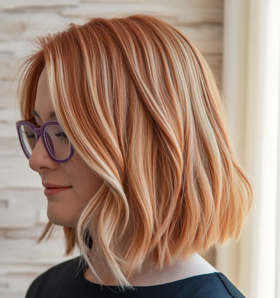 fall hairstyle for medium hair 2025 Copper Rose Lob with Vanilla Ribbons