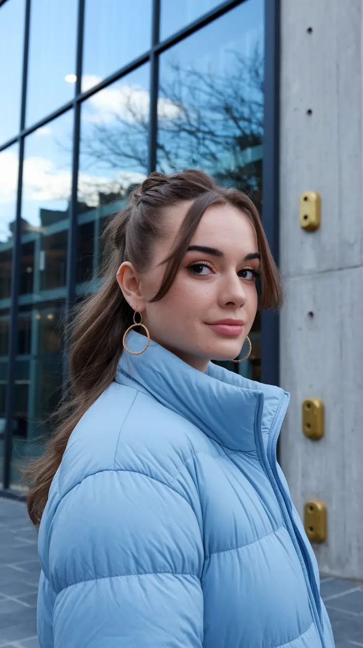 fall hairstyles and colors ideas 2025 Half-Up Twist with Curtain Bangs