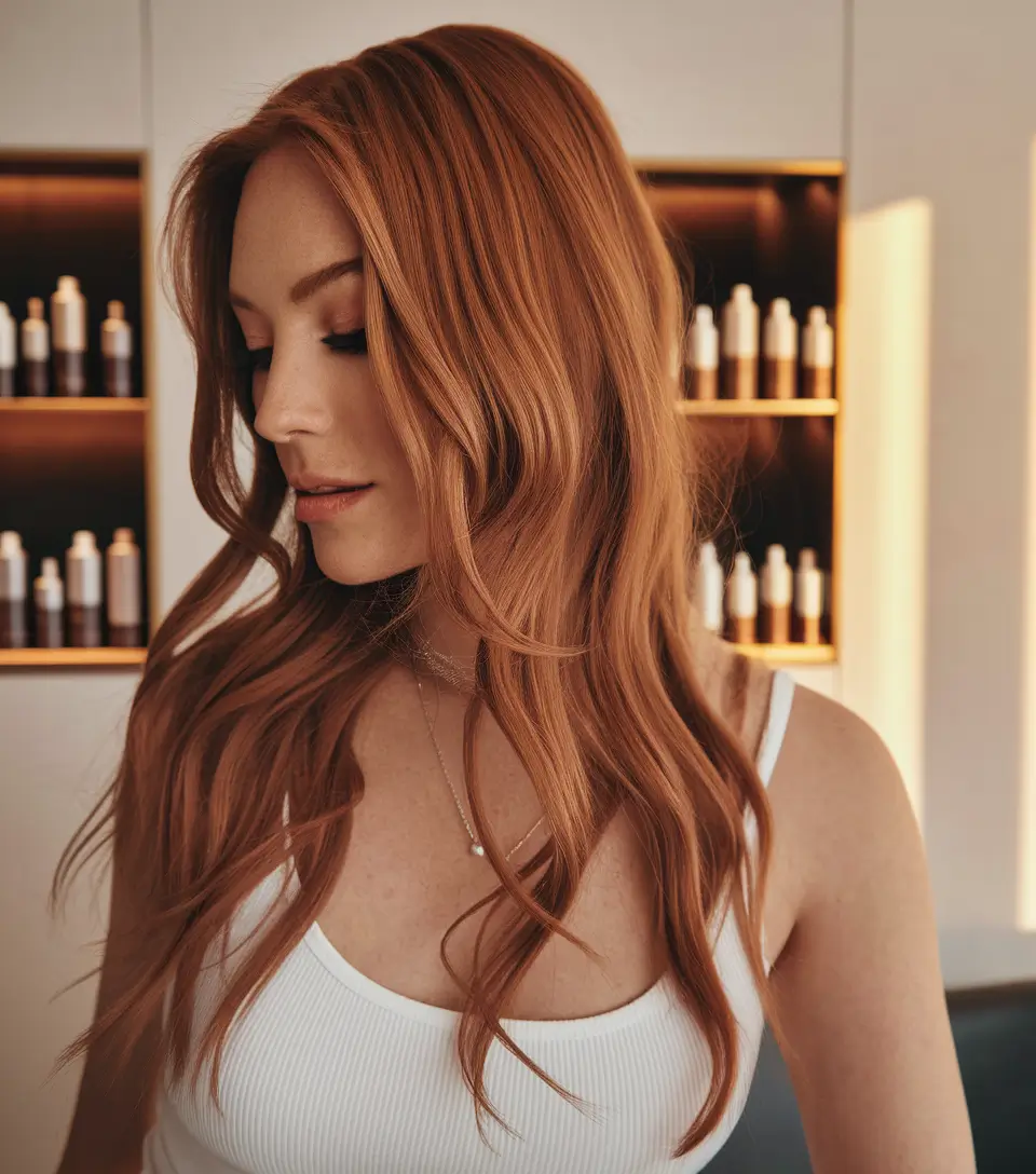 fall hairstyles and colors ideas 2025 Copper Spice Waves
