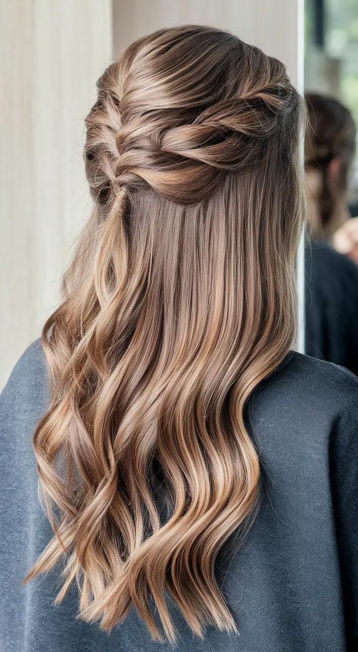 fall hairstyles and colors ideas 2025 Twisted Half-Up Waves