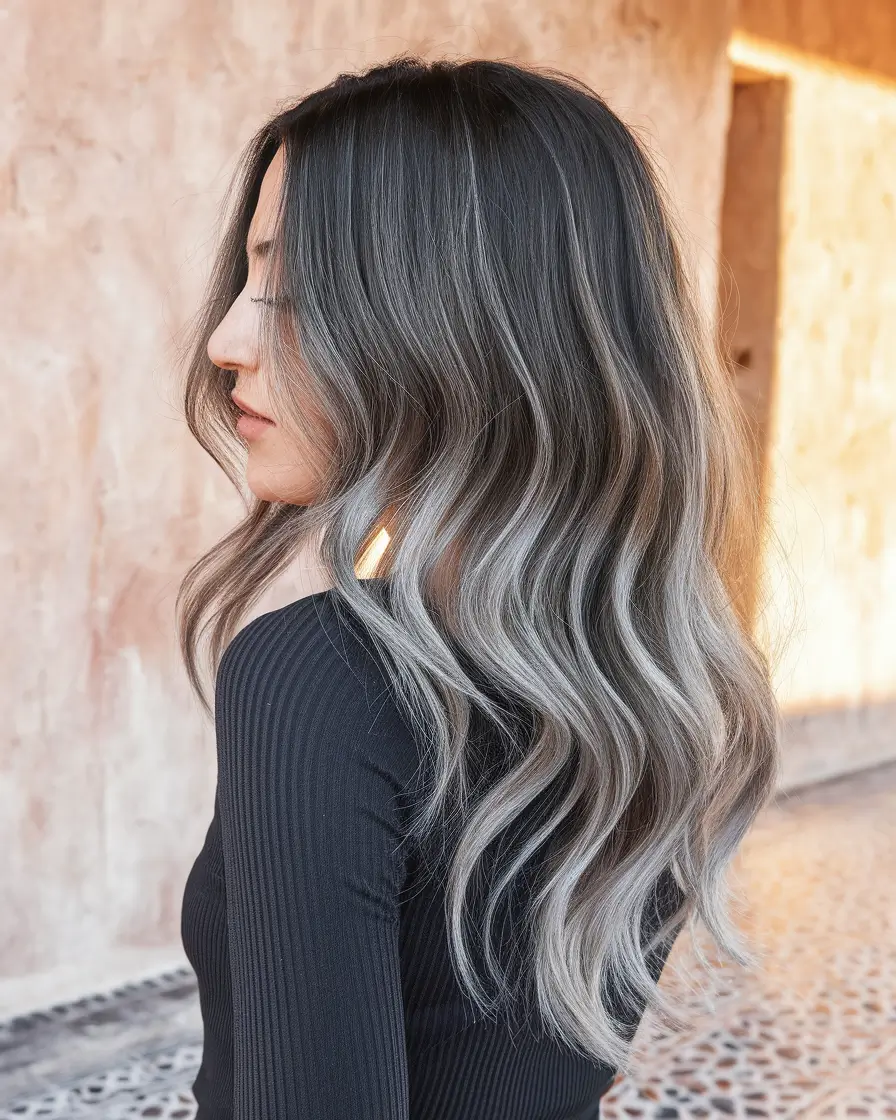 fall hairstyles and colors ideas 2025 Silver Smoke Balayage