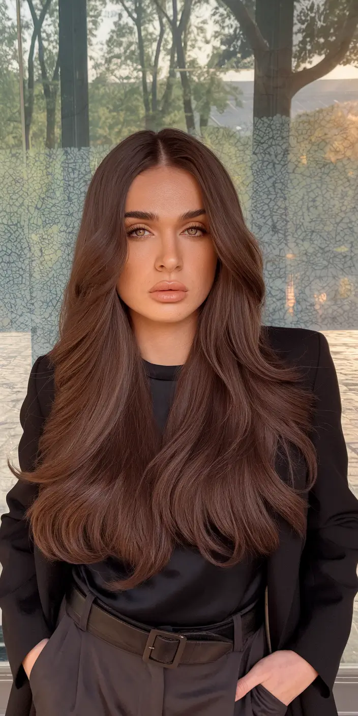 fall hairstyles and colors ideas 2025 Glossy Espresso Layers
