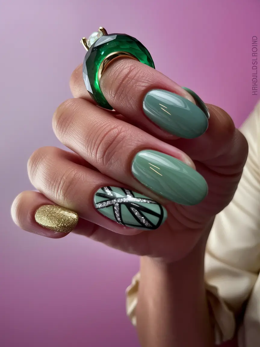 fall manicure ideas 2025 Emerald Modern Edge