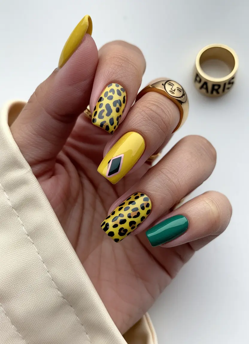 fall manicure ideas 2025 Leopard Meets Modern Art