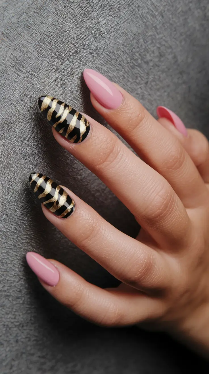 fall manicure ideas 2025 Zebra Chic Drama