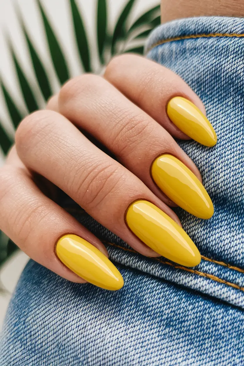 fall manicure ideas 2025 Golden Mustard Shine