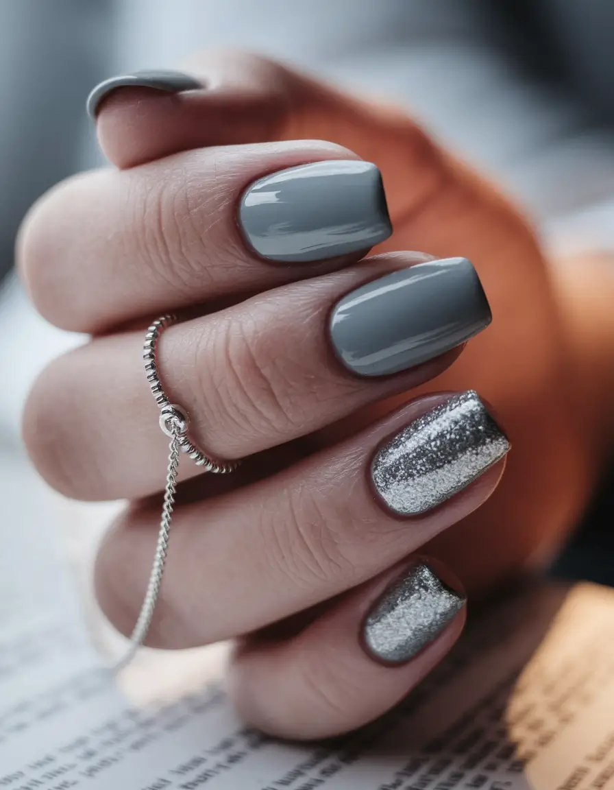 fall manicure ideas 2025 Silver Storm Chic