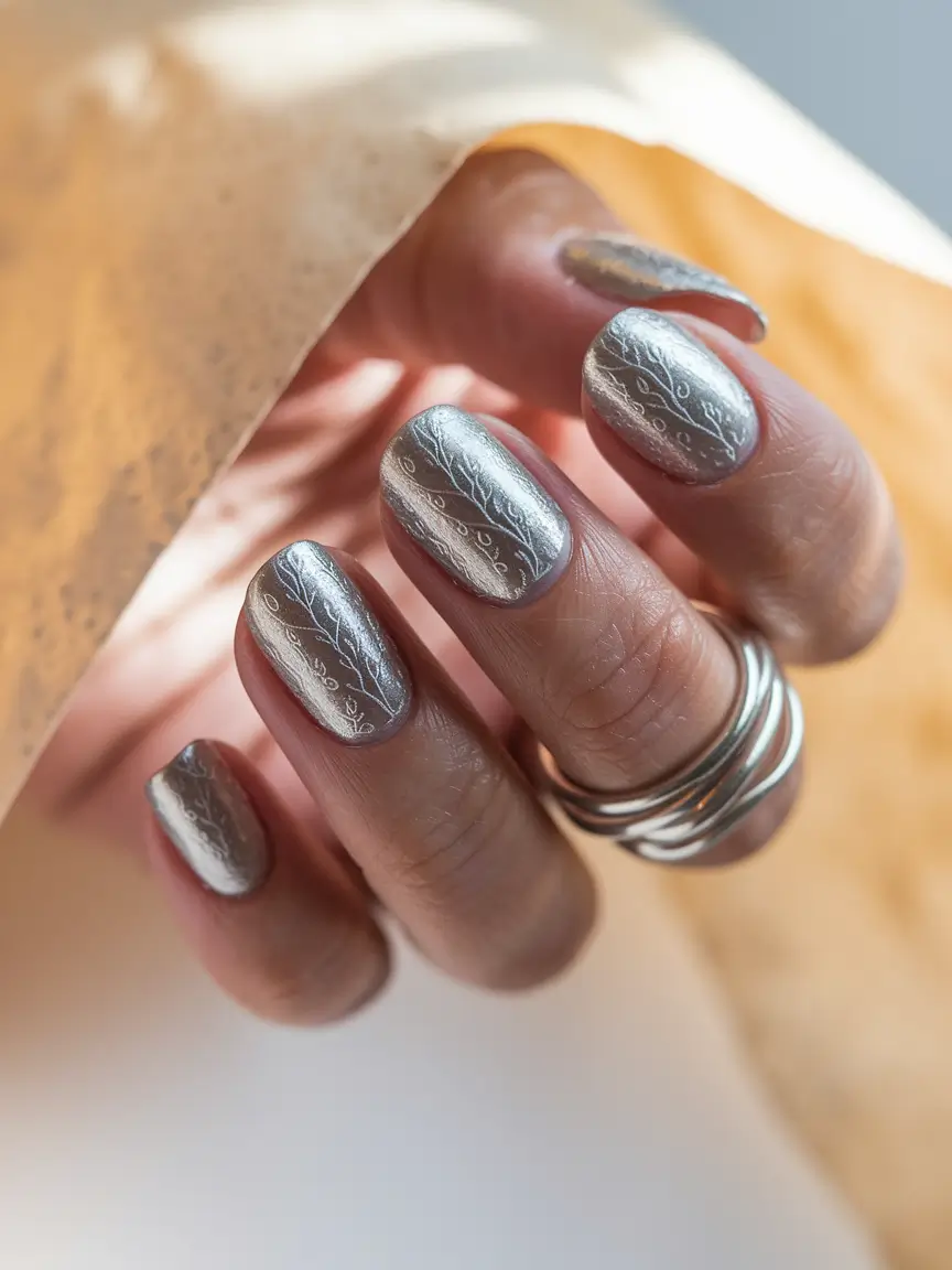 fall manicure ideas 2025 Silver Whisper Lines
