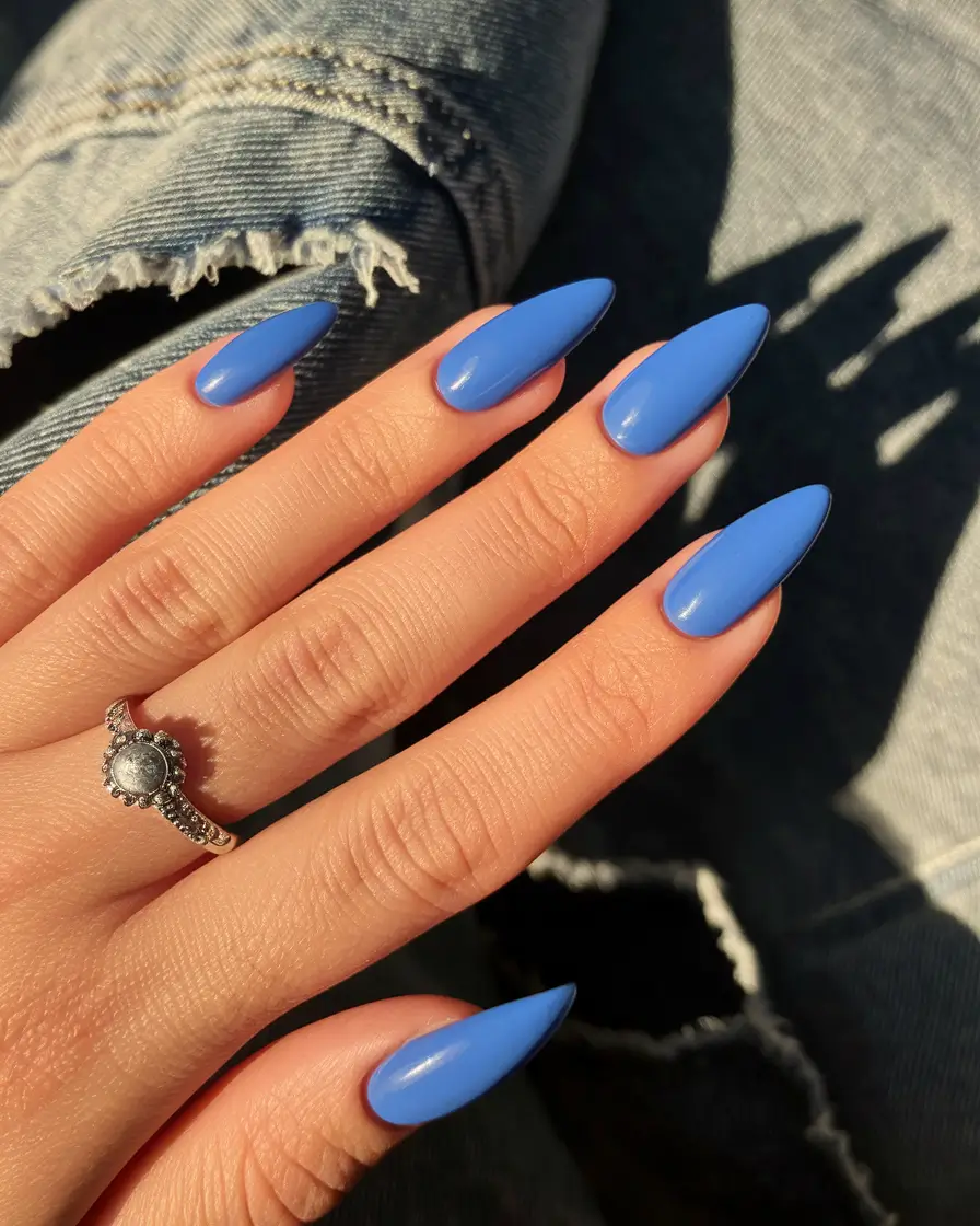 fall manicure ideas 2025 Cobalt Almond Elegance
