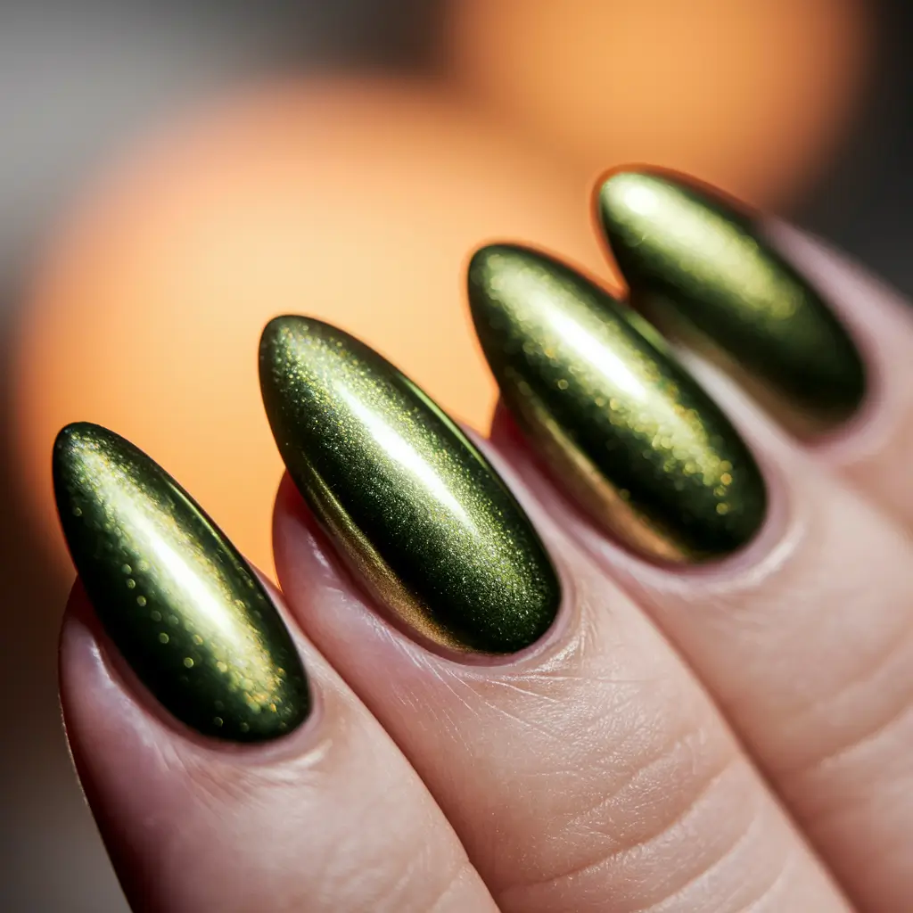 fall nail colors fair skin Golden Moss Metallic