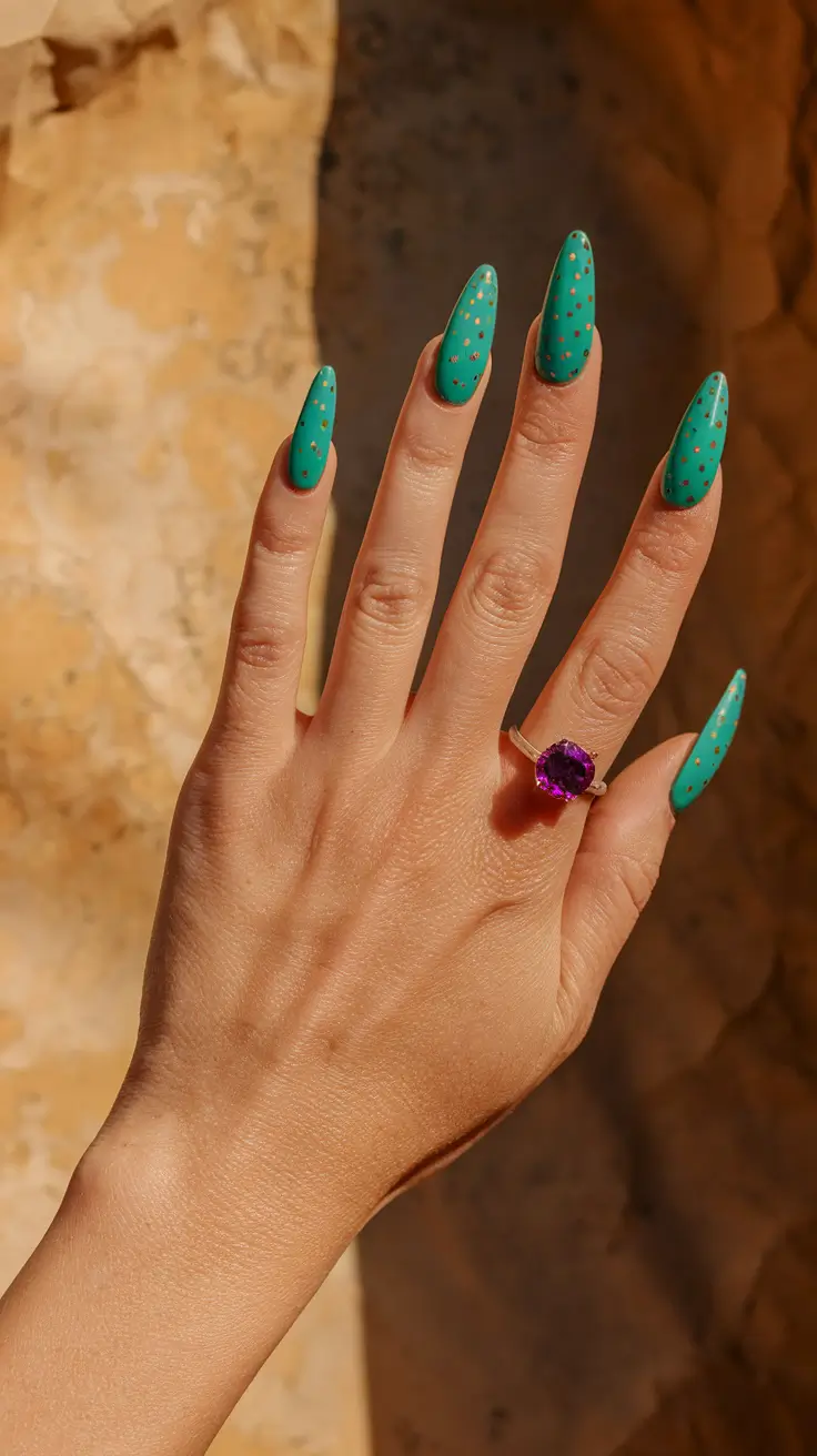 fall nail colors fair skin Playful Teal with Golden Flecks