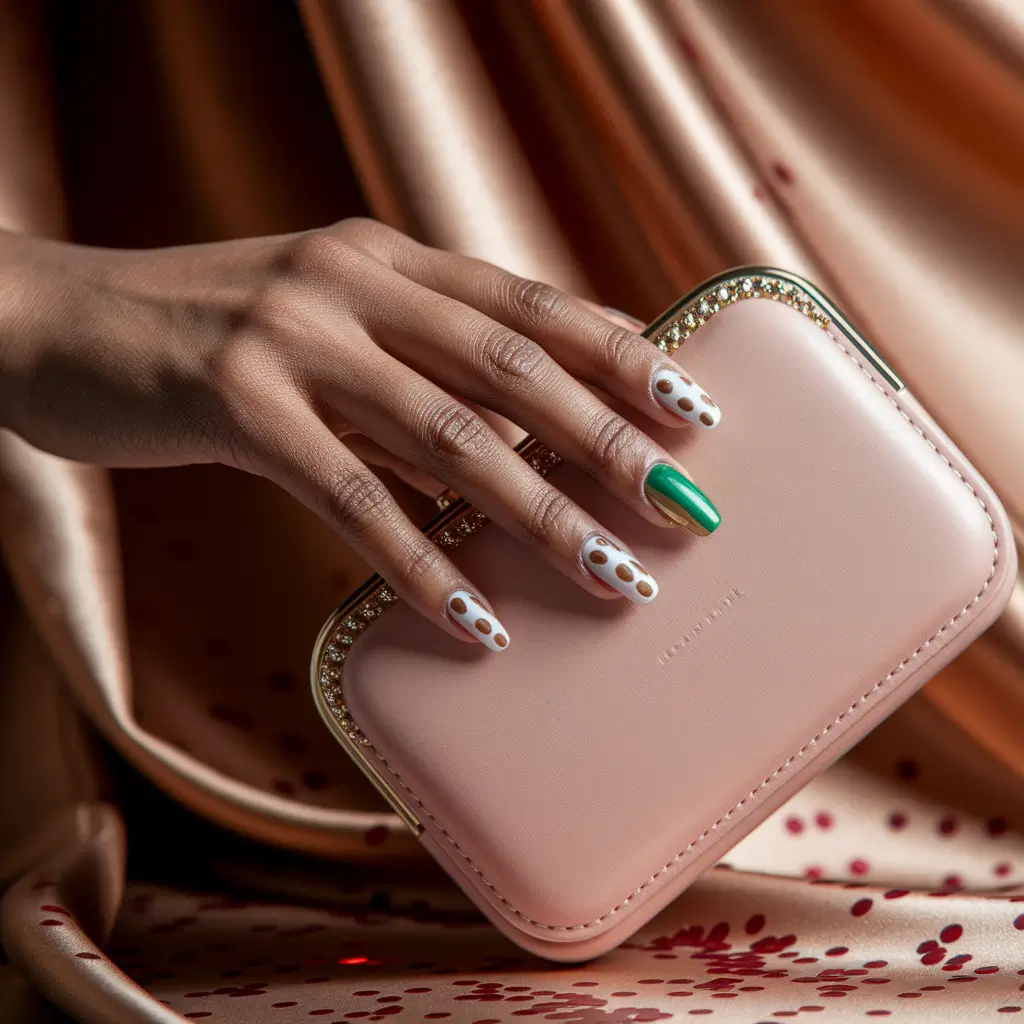 fall nail colors medium skin Playful Green and Polka Dots