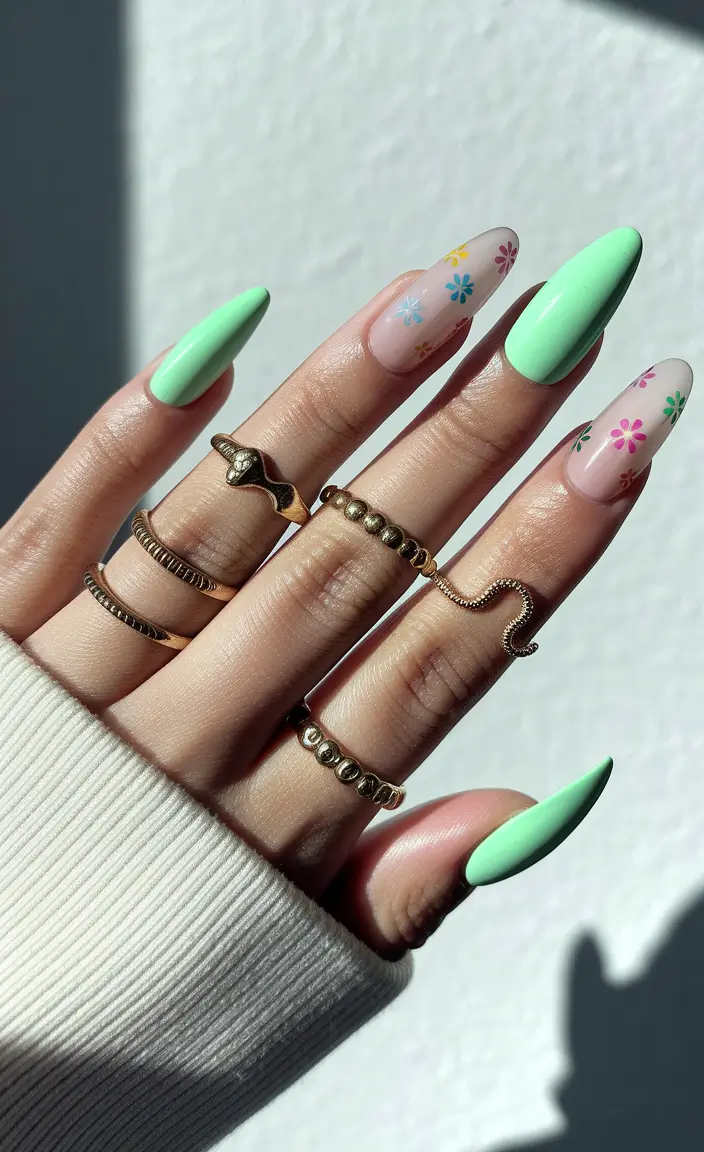 fall nail colors medium skin Fresh Mint with Retro Flowers