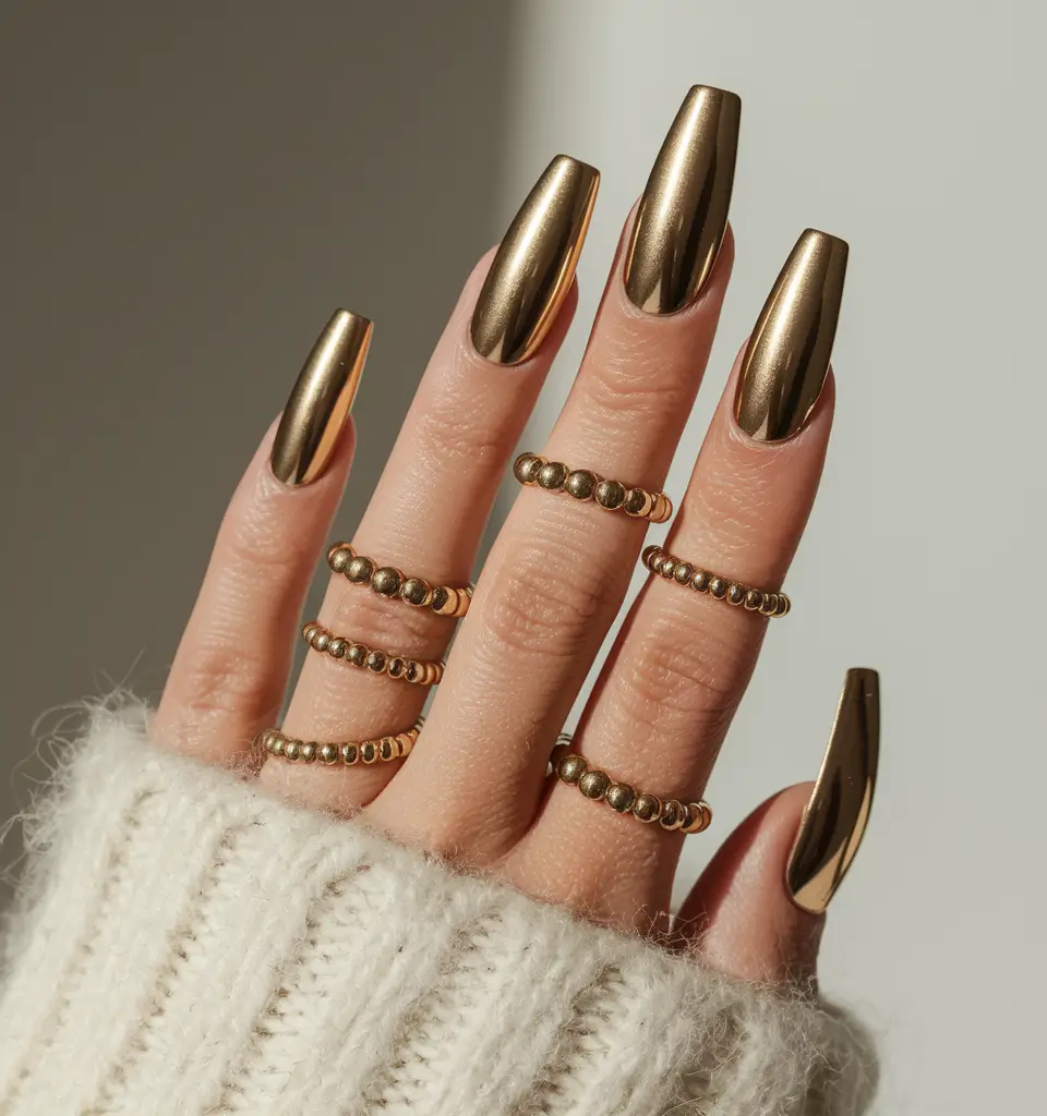 fall nail colors medium skin Golden Chrome Statement