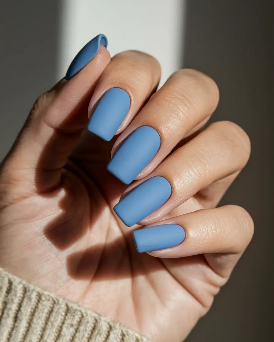 fall nail colors medium skin Matte Dusty Blue