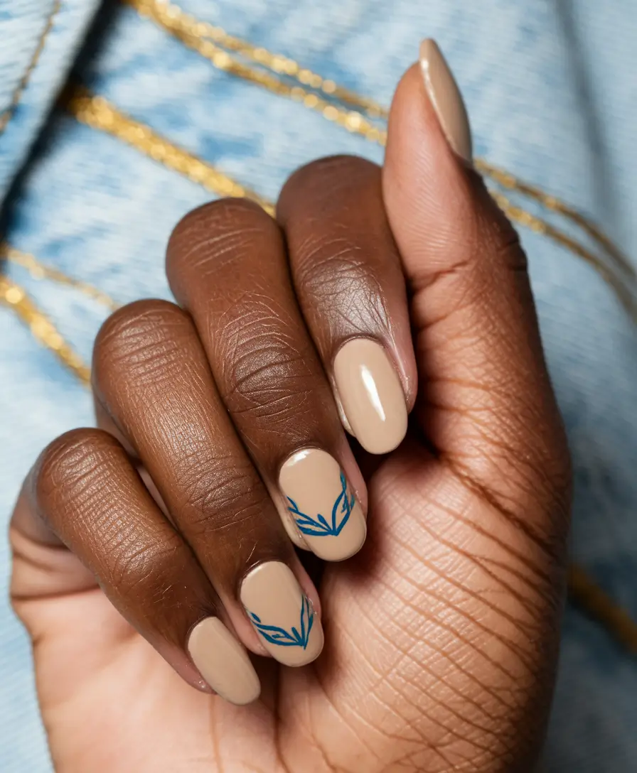 fall nail colors medium skin Neutral Base with Blue Accents