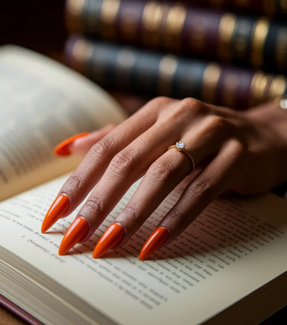 fall nail colors medium skin Fiery Long Orange