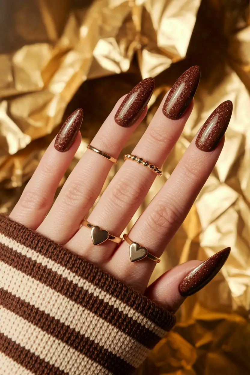 fall nail colors medium skin Deep Cocoa Sparkle