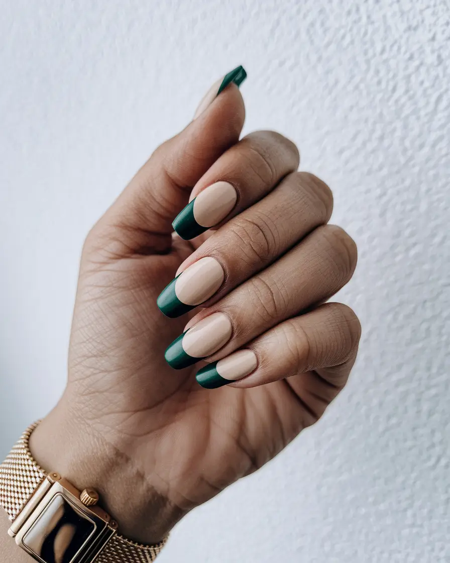 fall nail colors medium skin Forest Green French