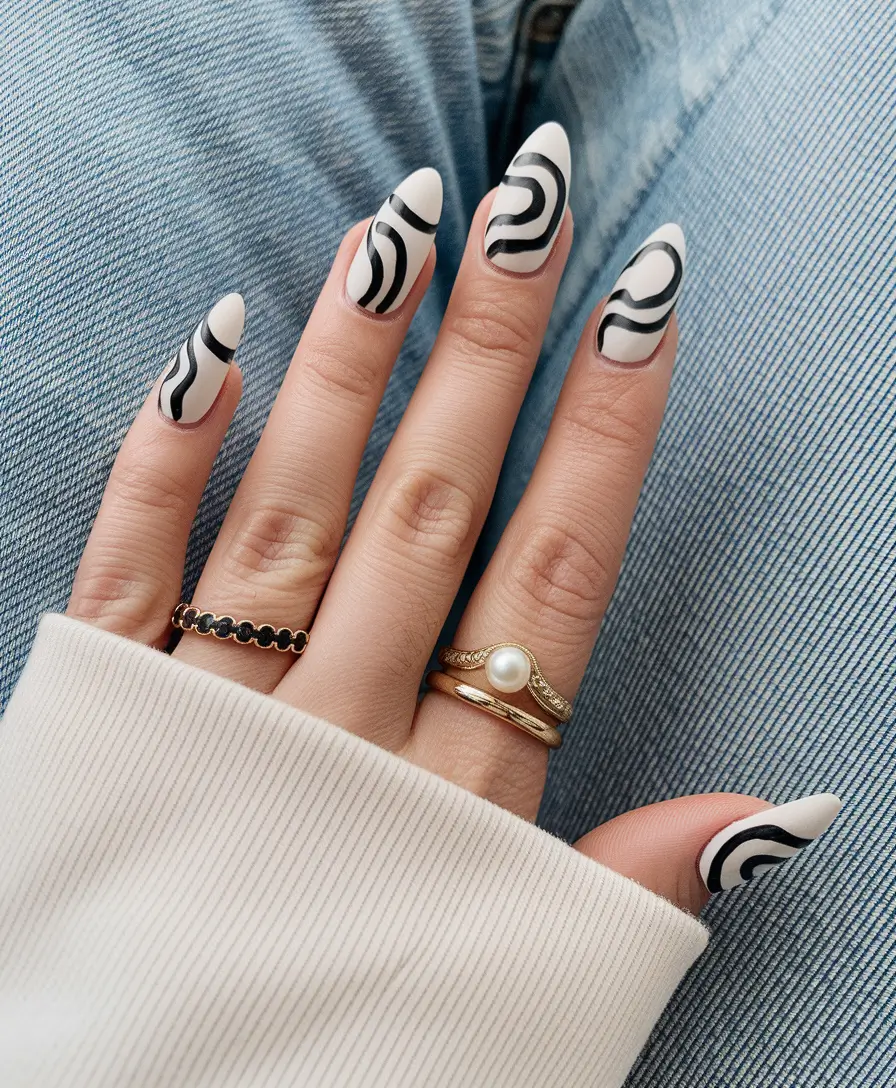 fall nails art ideas Monochrome Wave Energy