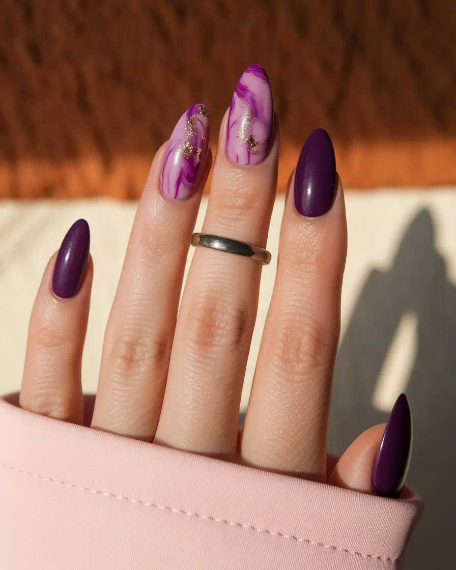 fall nails art ideas Royal Purple Marble Luxe