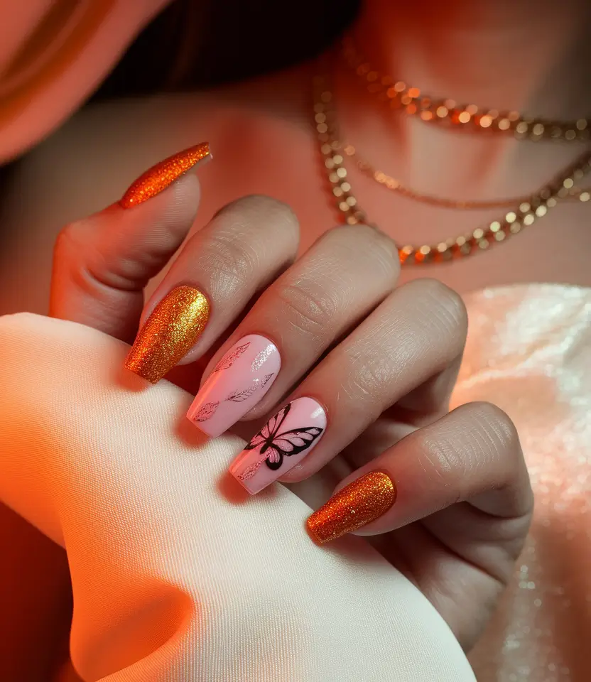 fall nails art ideas Golden Butterfly Glow