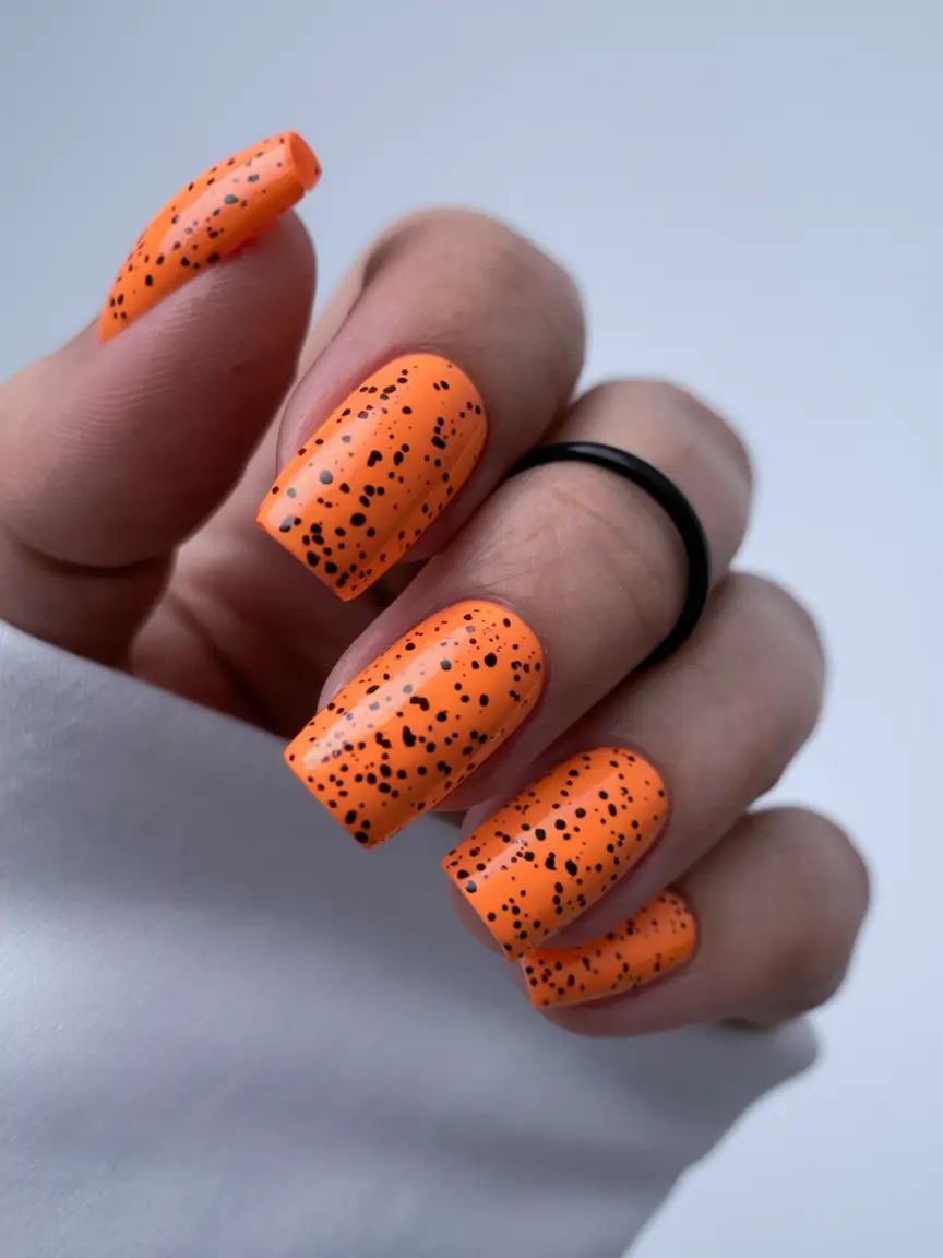 fall nails art ideas Vibrant Orange Speckle Pop