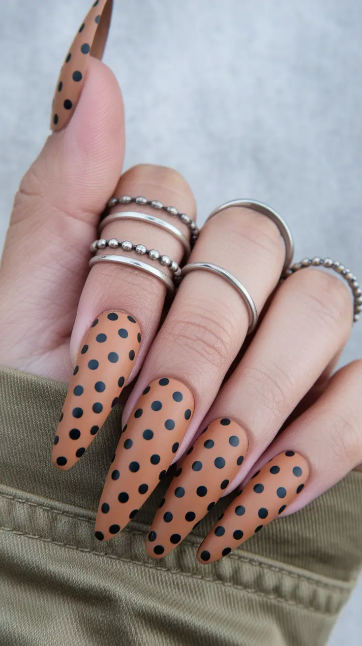 fall nails art ideas Matte Caramel Polka