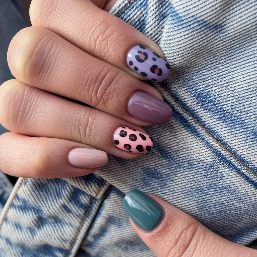 fall nails art ideas Playful Leopard and Color Mix