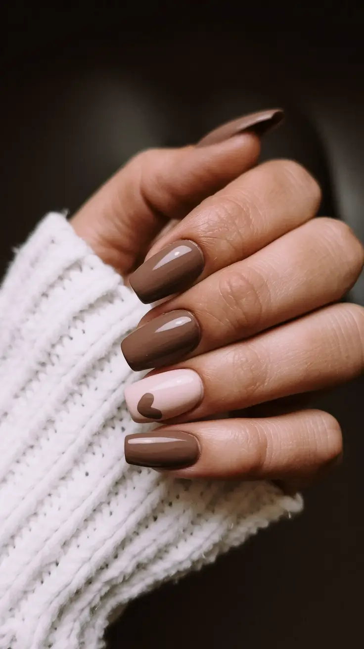 fall nails art ideas Mocha Heart Minimalism