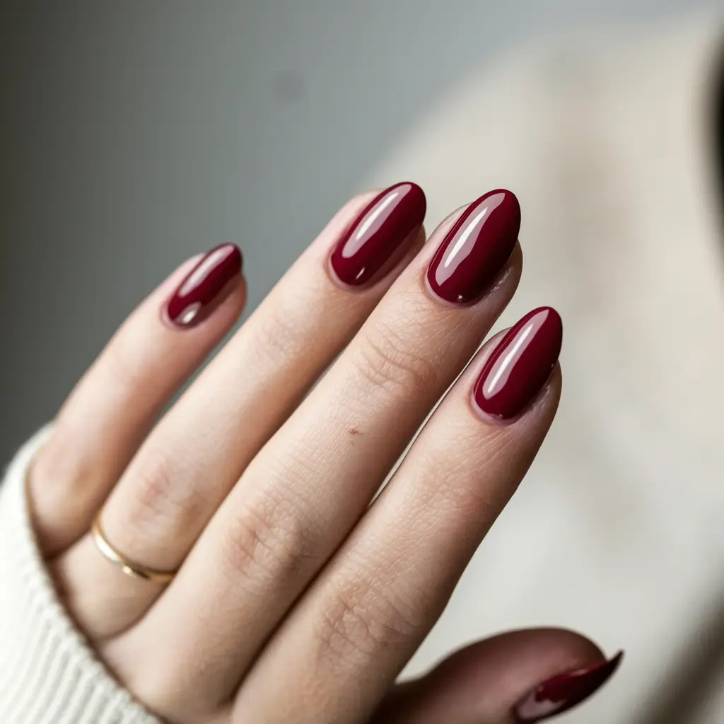fall nails oval shape Classic Deep Cherry