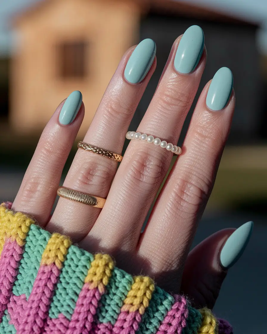 fall nails oval shape Soft Sage Minimalism