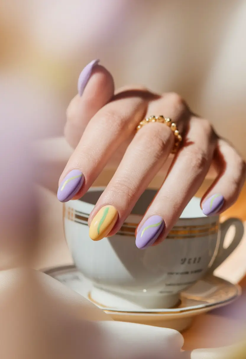 fall nails oval shape Pastel Swirl Play