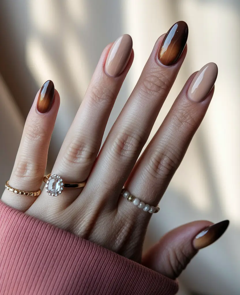 fall nails oval shape Caramel Fade Luxe
