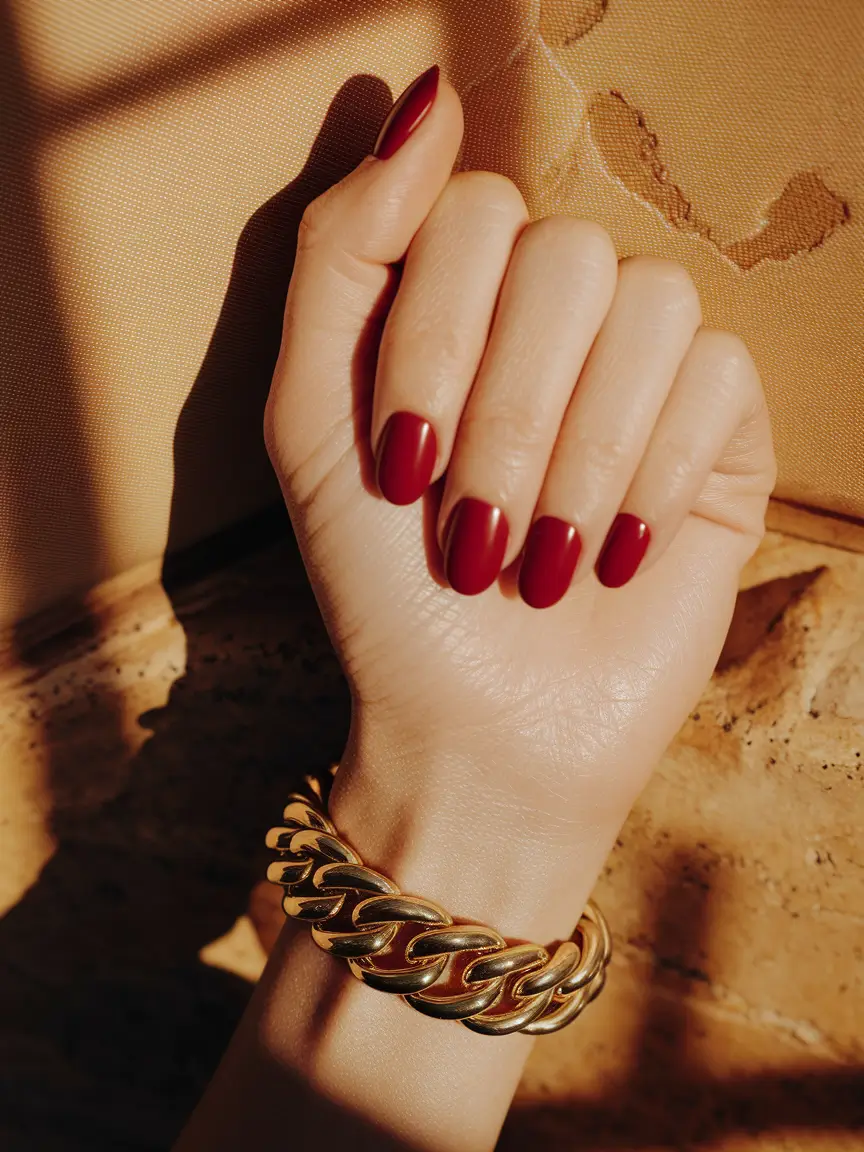 fall nails oval shape Classic Crimson Confidence