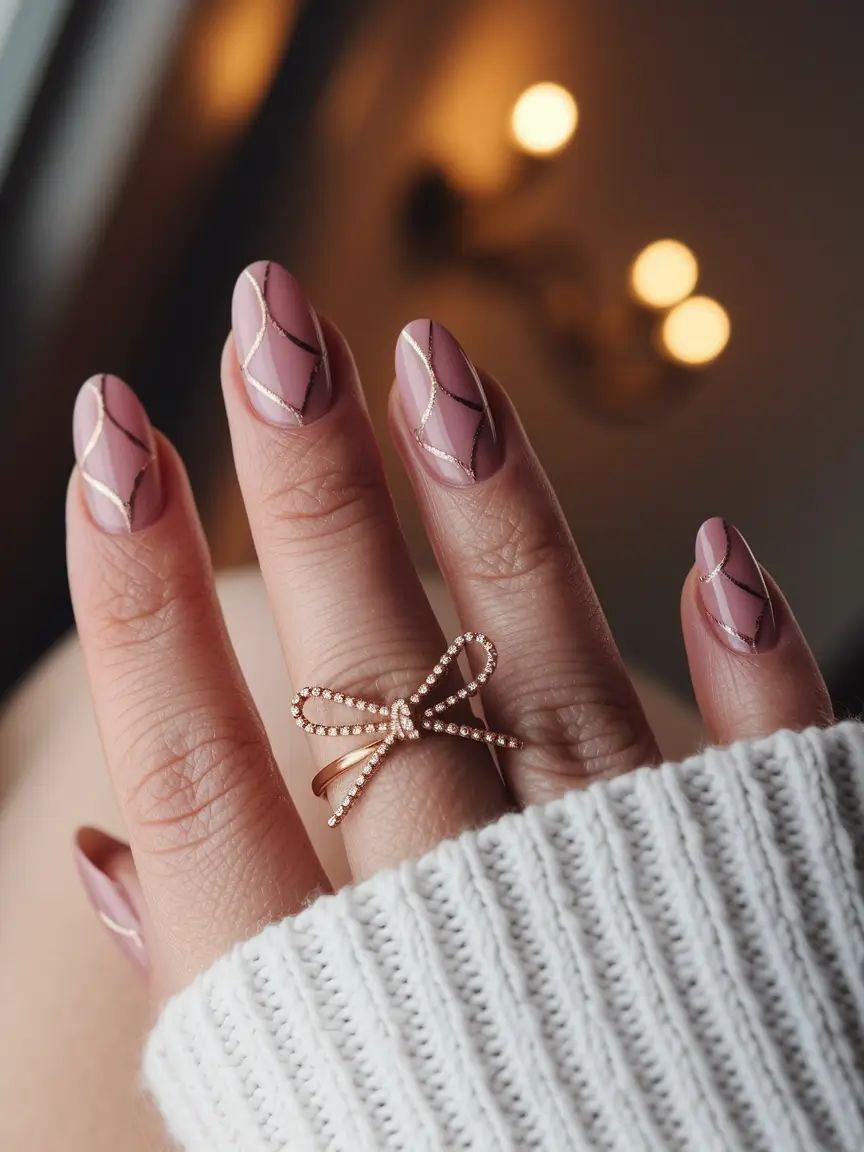 fall nails oval shape Rose Quartz Lattice