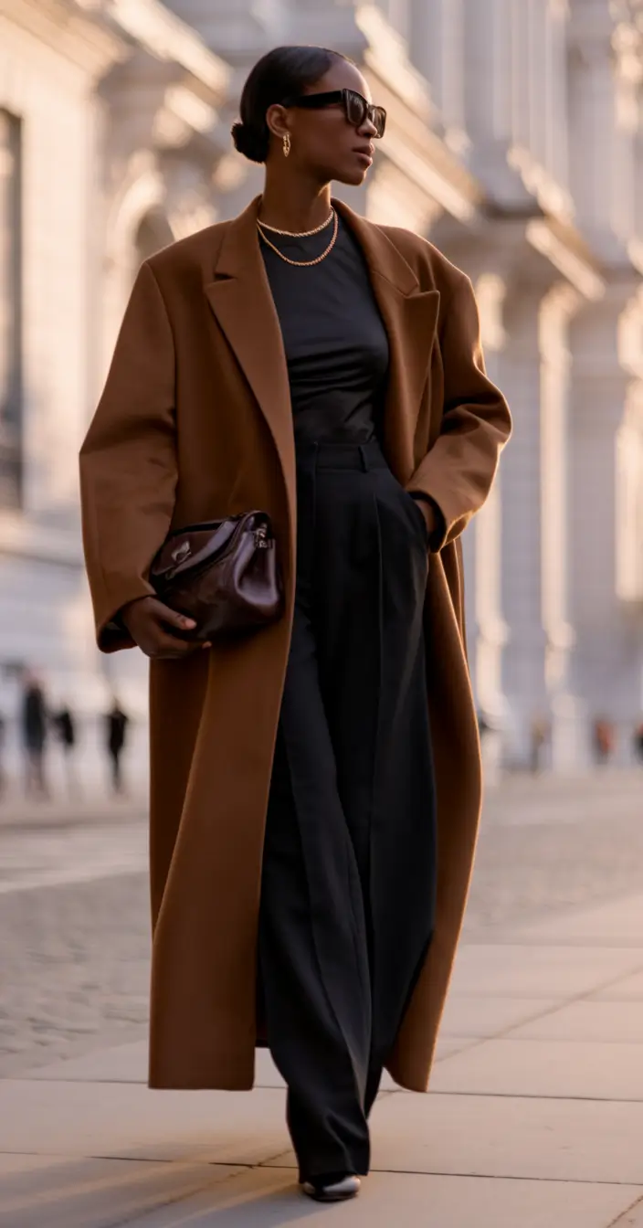 fall outfits black women work Modern Classic in Camel and Black