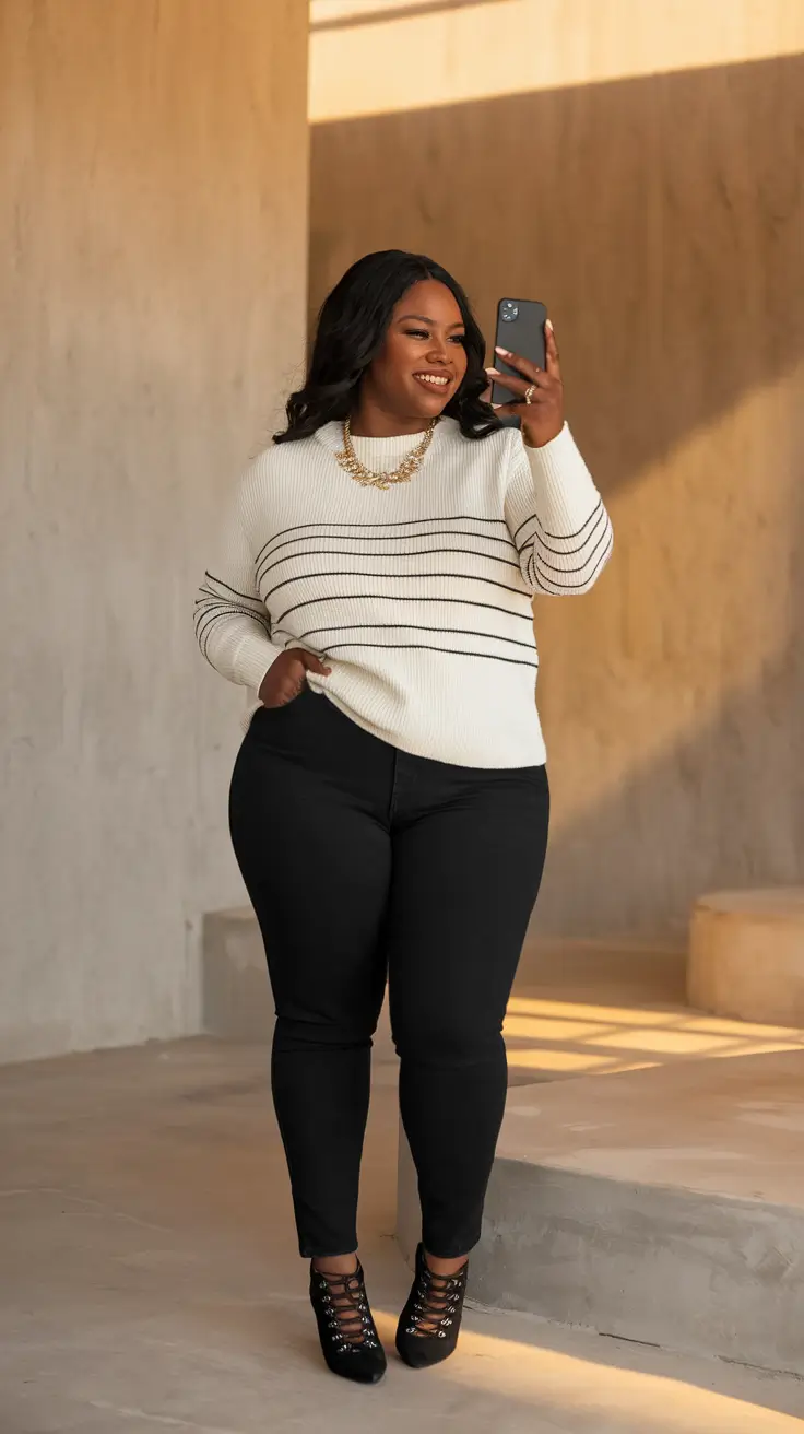fall outfits black women plus size Cozy Stripes & Curves for Days