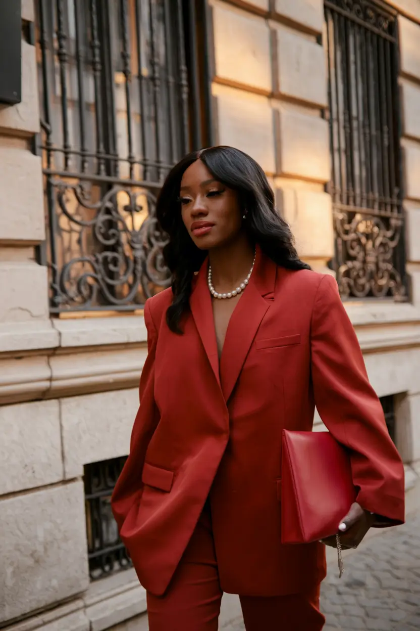 fall outfits black women work Suiting Up With Crimson Confidence