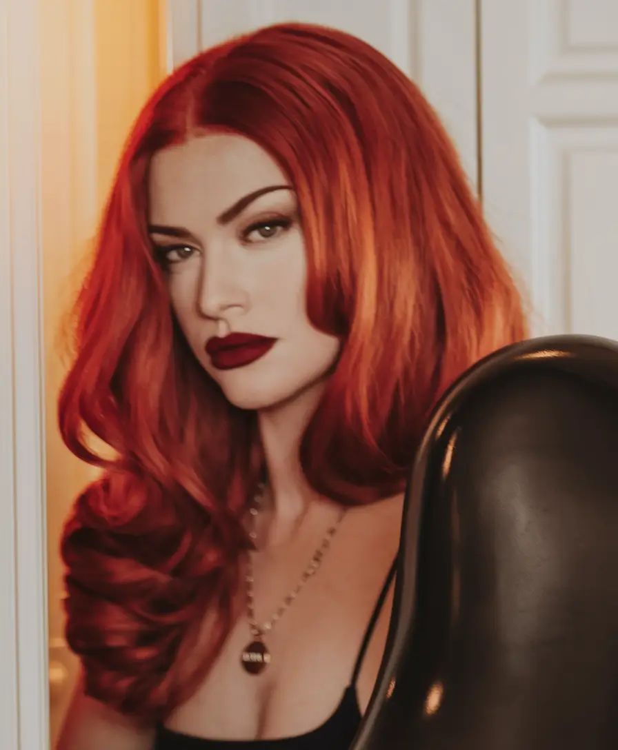 fall red hair color hollywood scarlet with bombshell waves