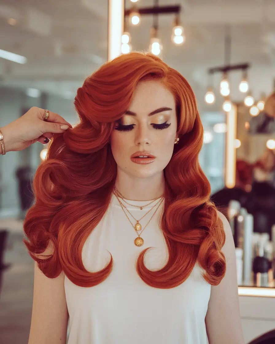 fall red hair color classic pumpkin cream rolls with luxe volume
