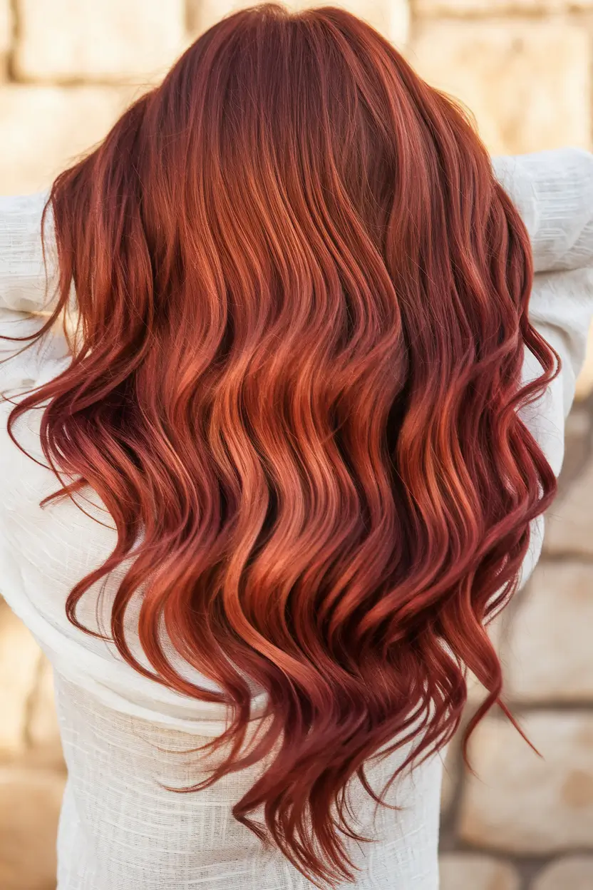 fall red hair color dimensional cinnamon balayage with root depth