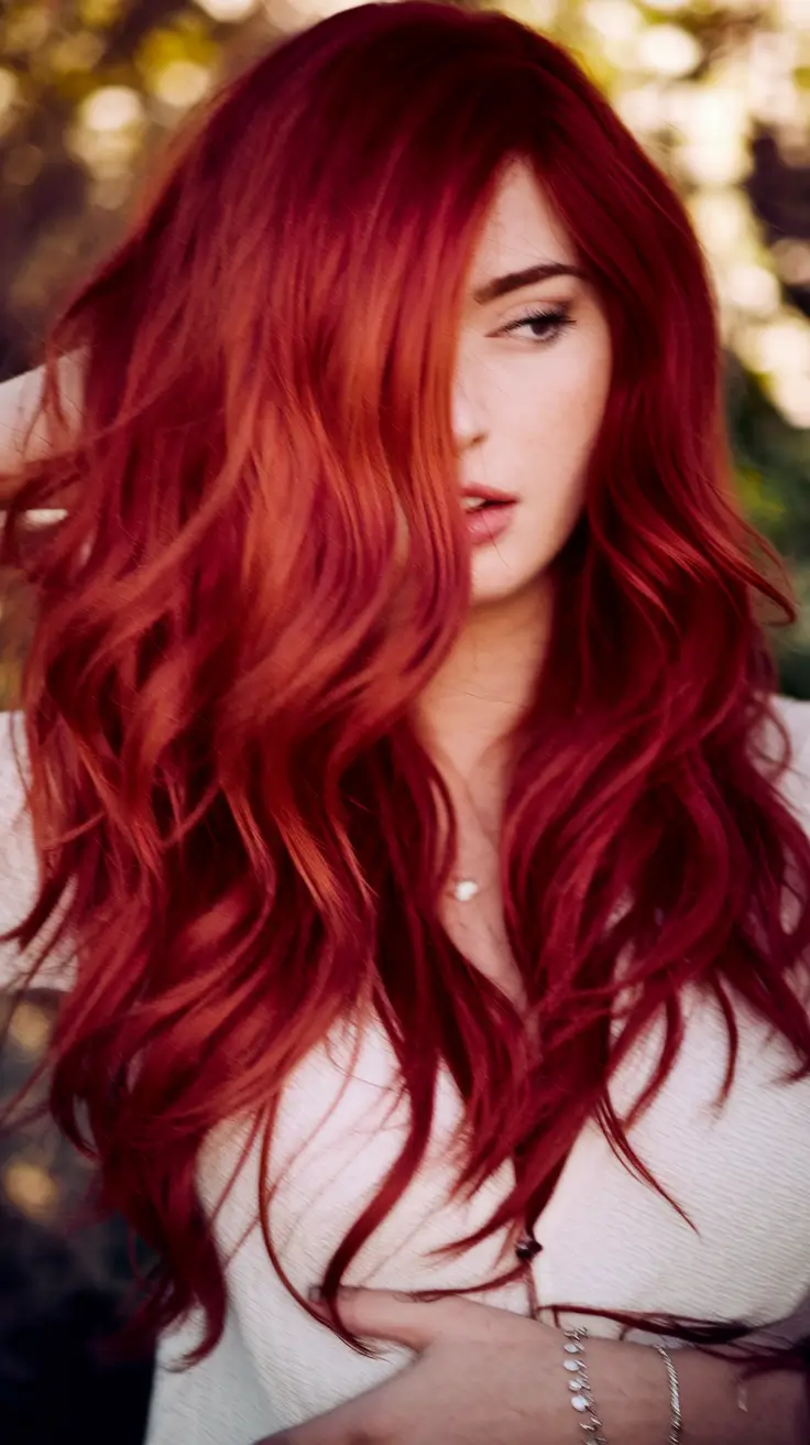 fall red hair color long cinnamon layered glam