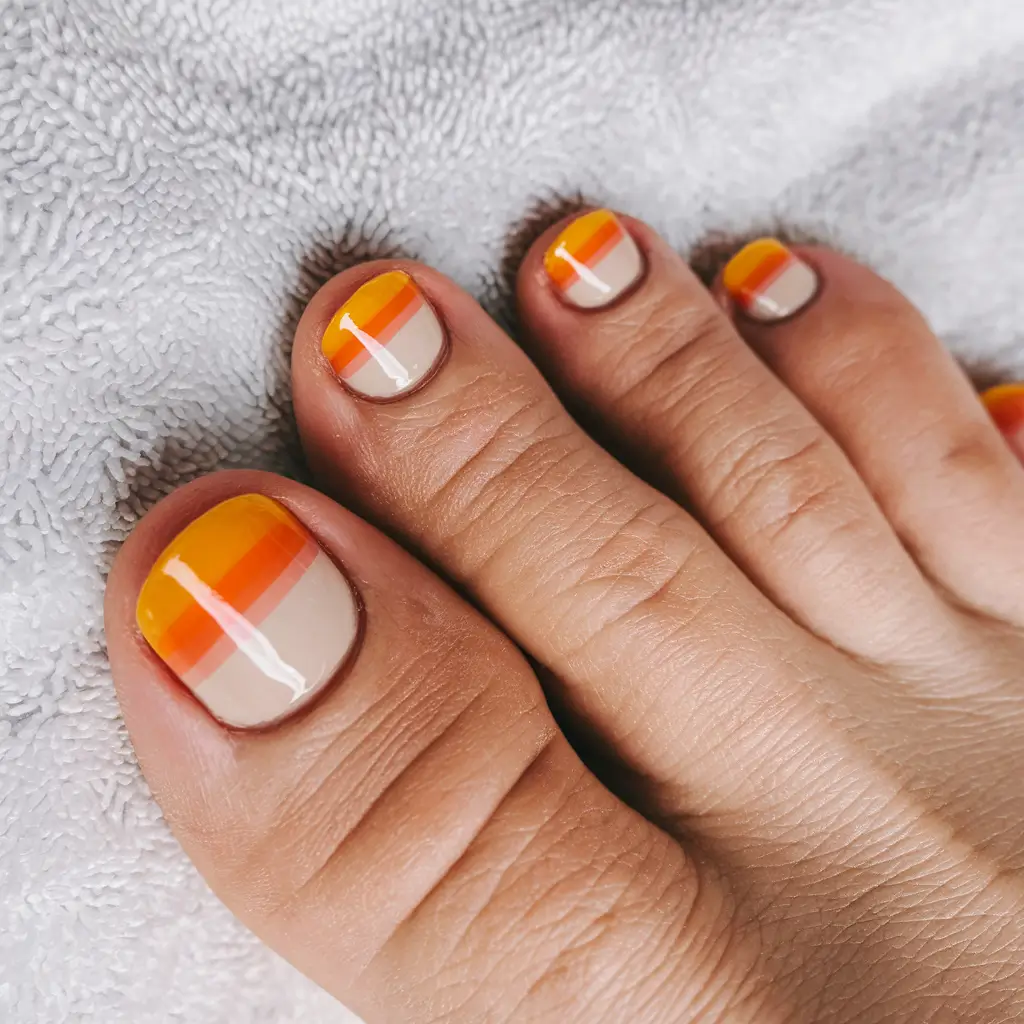 fall toe nail colors 2025 Sunset Stripe Glow